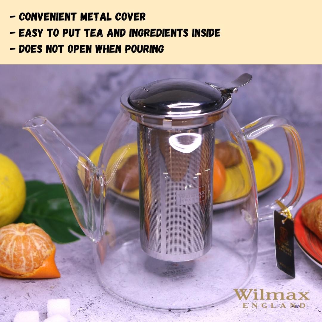 Wilmax England Teekanne mit Edelstahlfilter, 600 ml, Borosilikatglas WL-888807/A