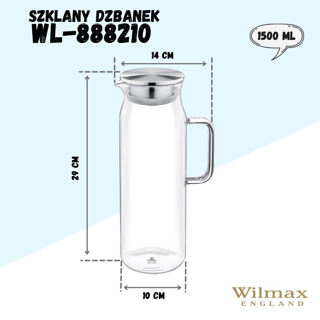 Wilmax Borosilikat-Glaskrug 1500 ml mit Edelstahl-Deckel WL-888210/A