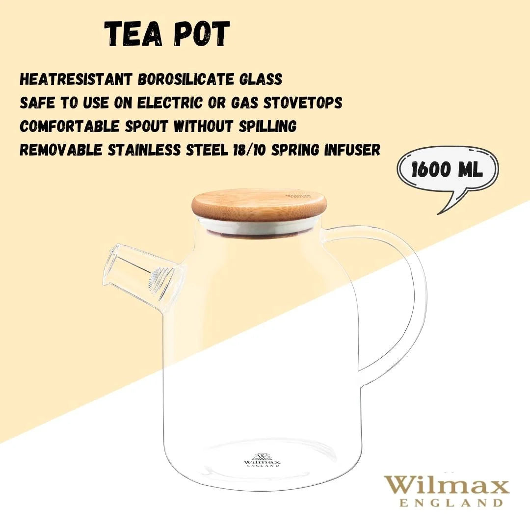 Wilmax England Teekanne, 1600 ml, Borosilikatglas, WL-888811/A