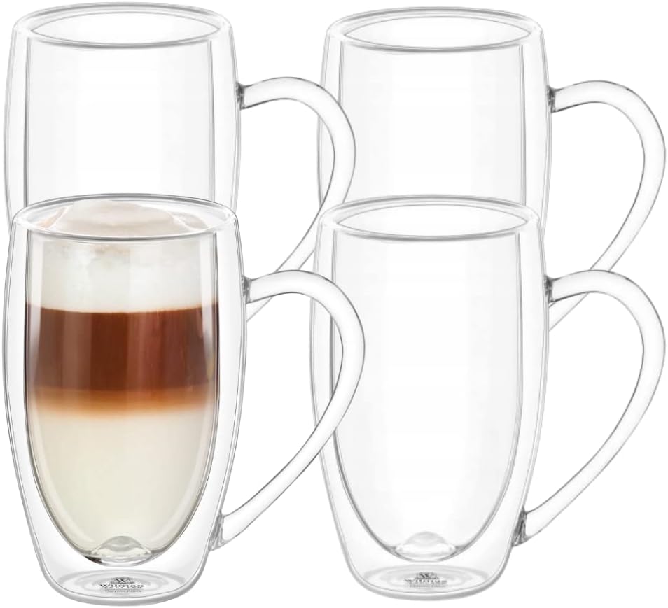 Wilmax Dubbelwandige Borosilicaat Mokken 300ml Set van 4