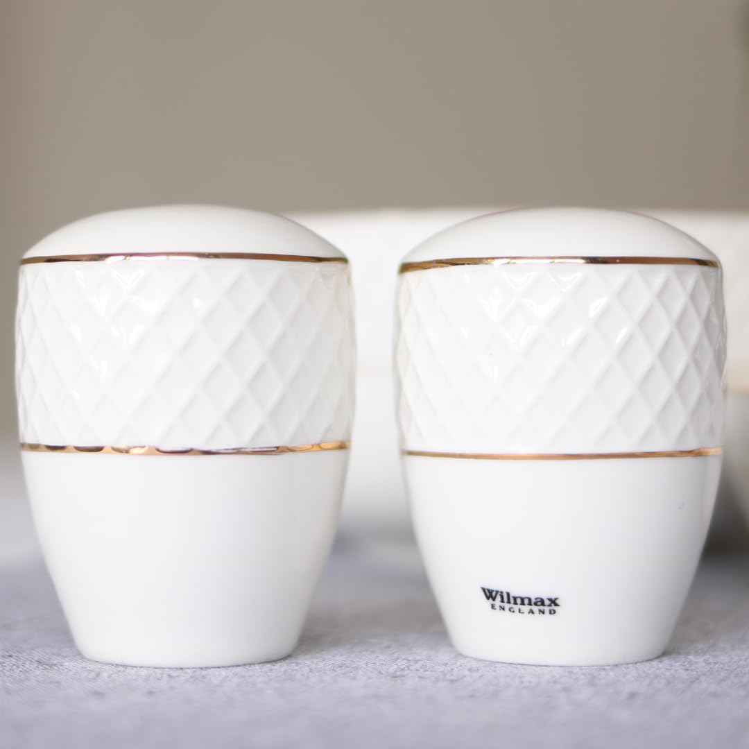 Wilmax Salz- & Pfefferstreuer Set mit Goldlinien – Weiß & Gold – WL-880102555/SP