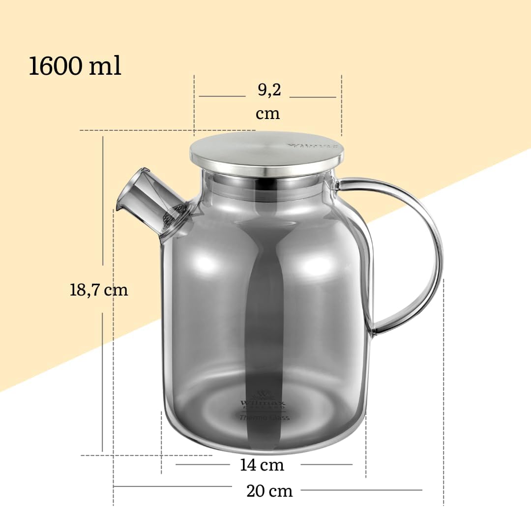 Wilmax Borosilicaat Theepot 1600ml Rookgrijs WL-888811002/A