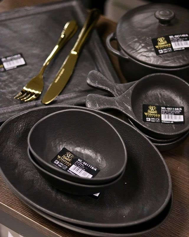 Wilmax Oval Bowl aus Porzellan, 30 x 19,5 x 7 cm, schwarz, WL-661121/A