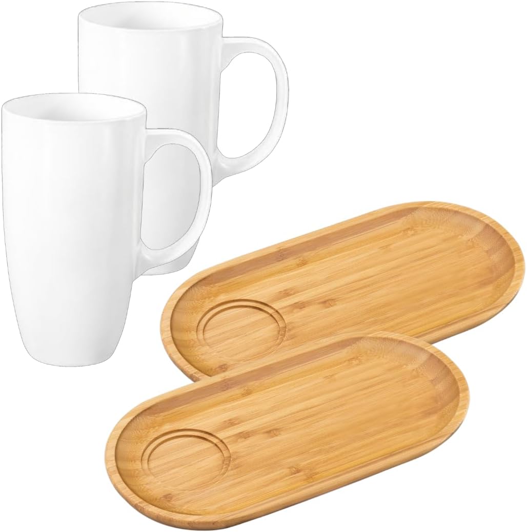 Wilmax Servierset 2x Bambus-Teller & Porzellanbecher WL-771119/A2-WL-993093/A2