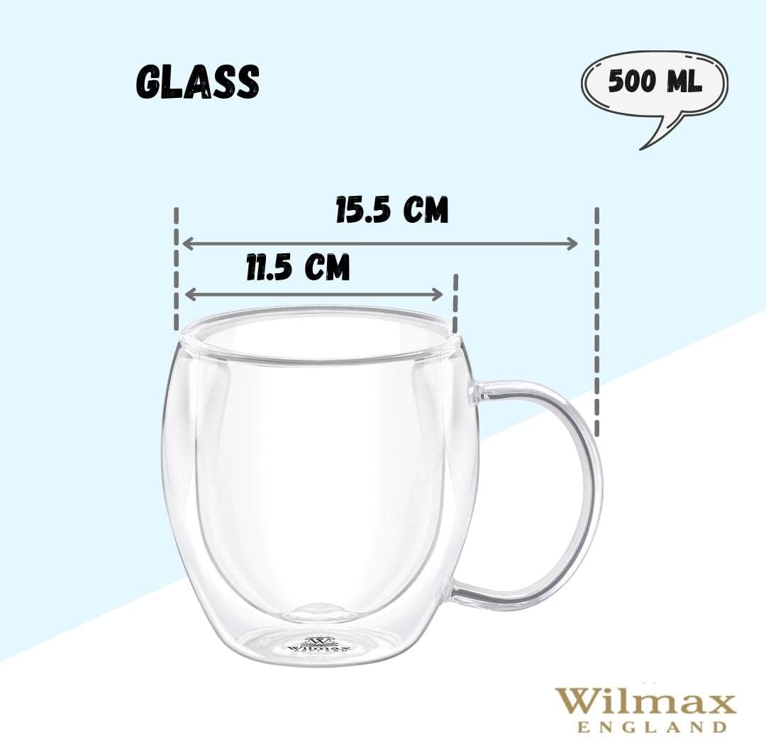 Wilmax Dubbelwandige Glazen Beker 500ml 2-pack A2