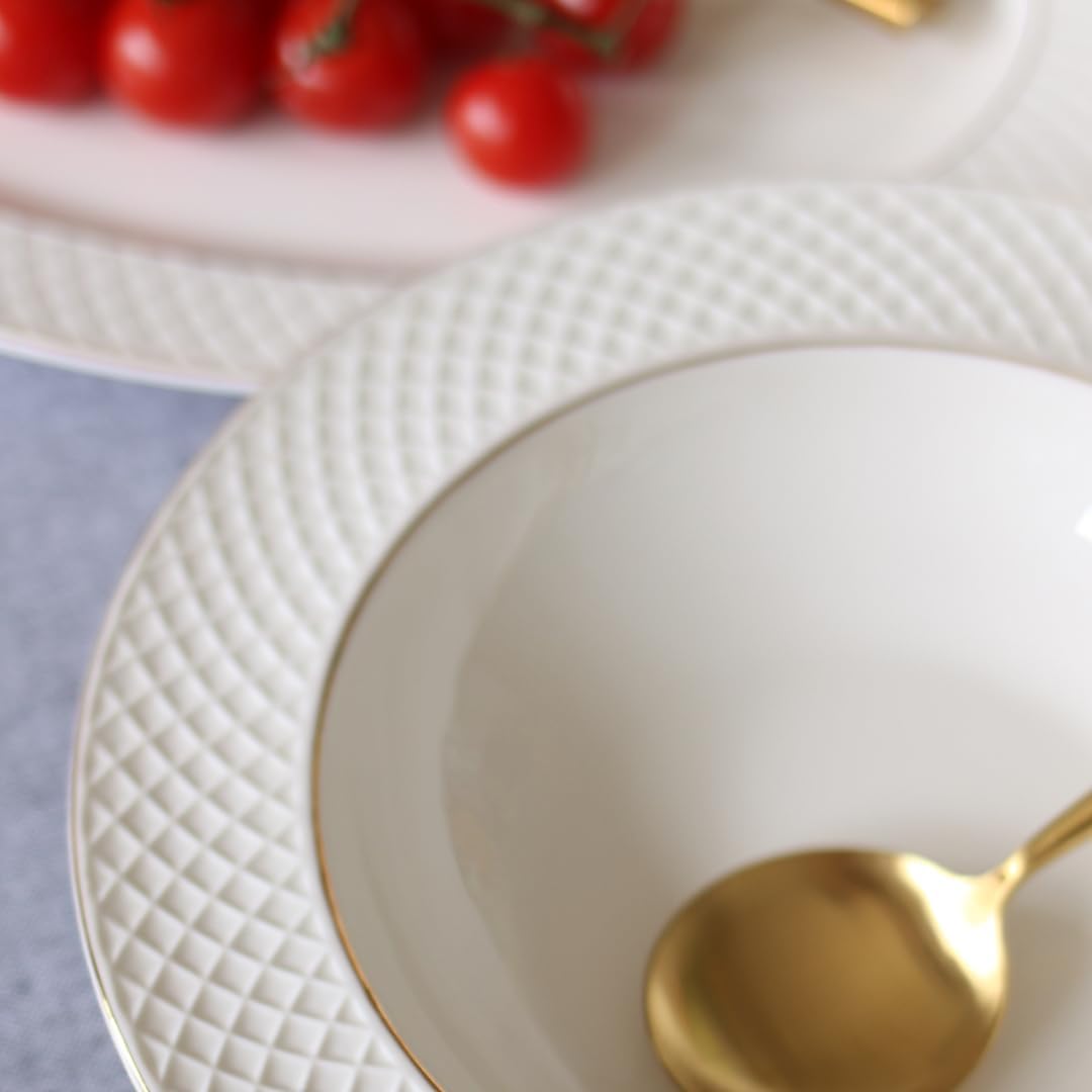 Wilmax Diep Bord Wit Gouden Rand Porselein 22.5 cm Set van 2