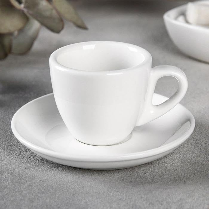 Wilmax Espressokopjes Wit Porselein 75ml + Schotels (6x)