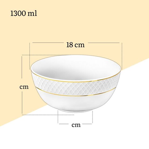 Wilmax Porzellanschale mit Goldlinien, 18 cm, 1300 ml, 6er-Set, WL-880102369/A6