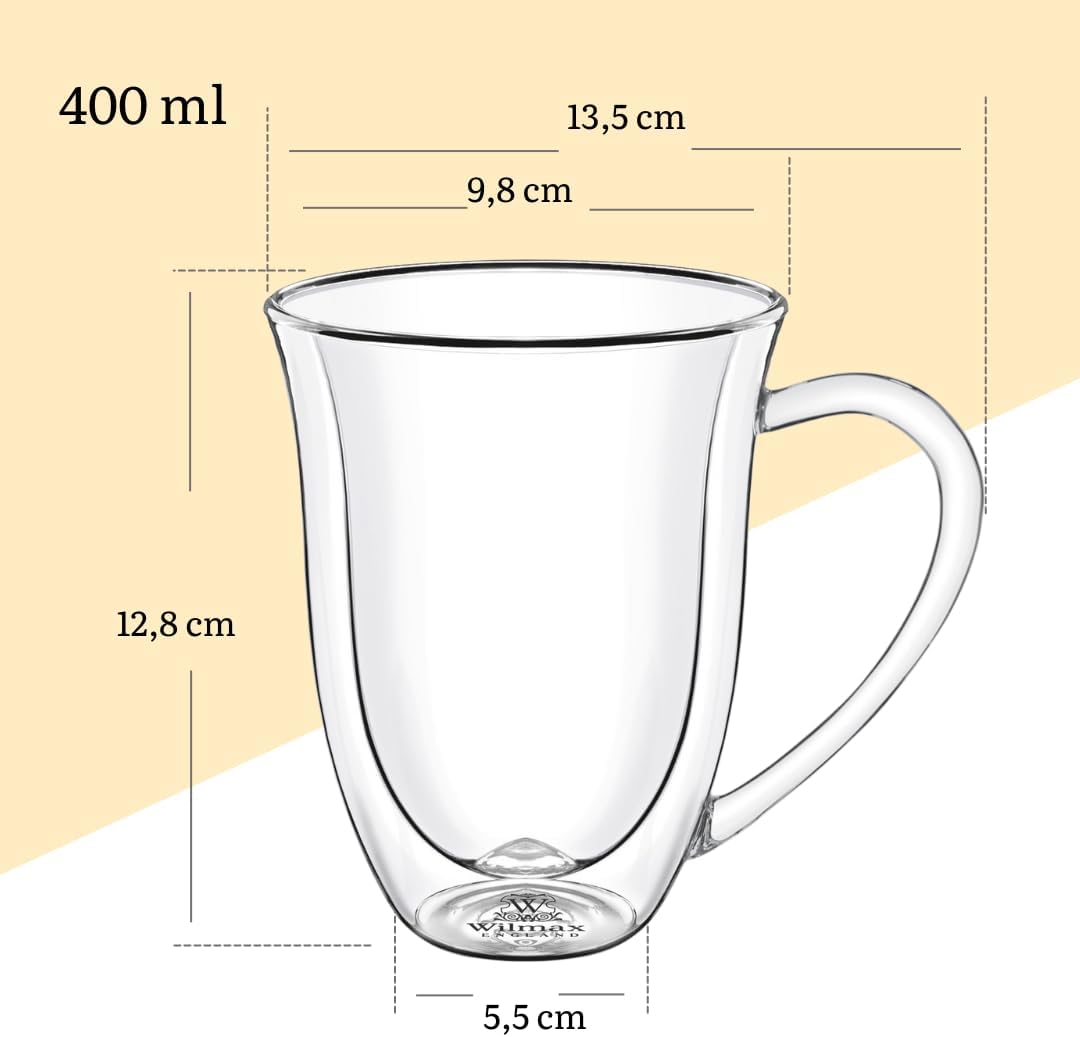 Wilmax Dubbelwandige Mok 400 ml Borosilicaatglas 2x WL-888727/A2