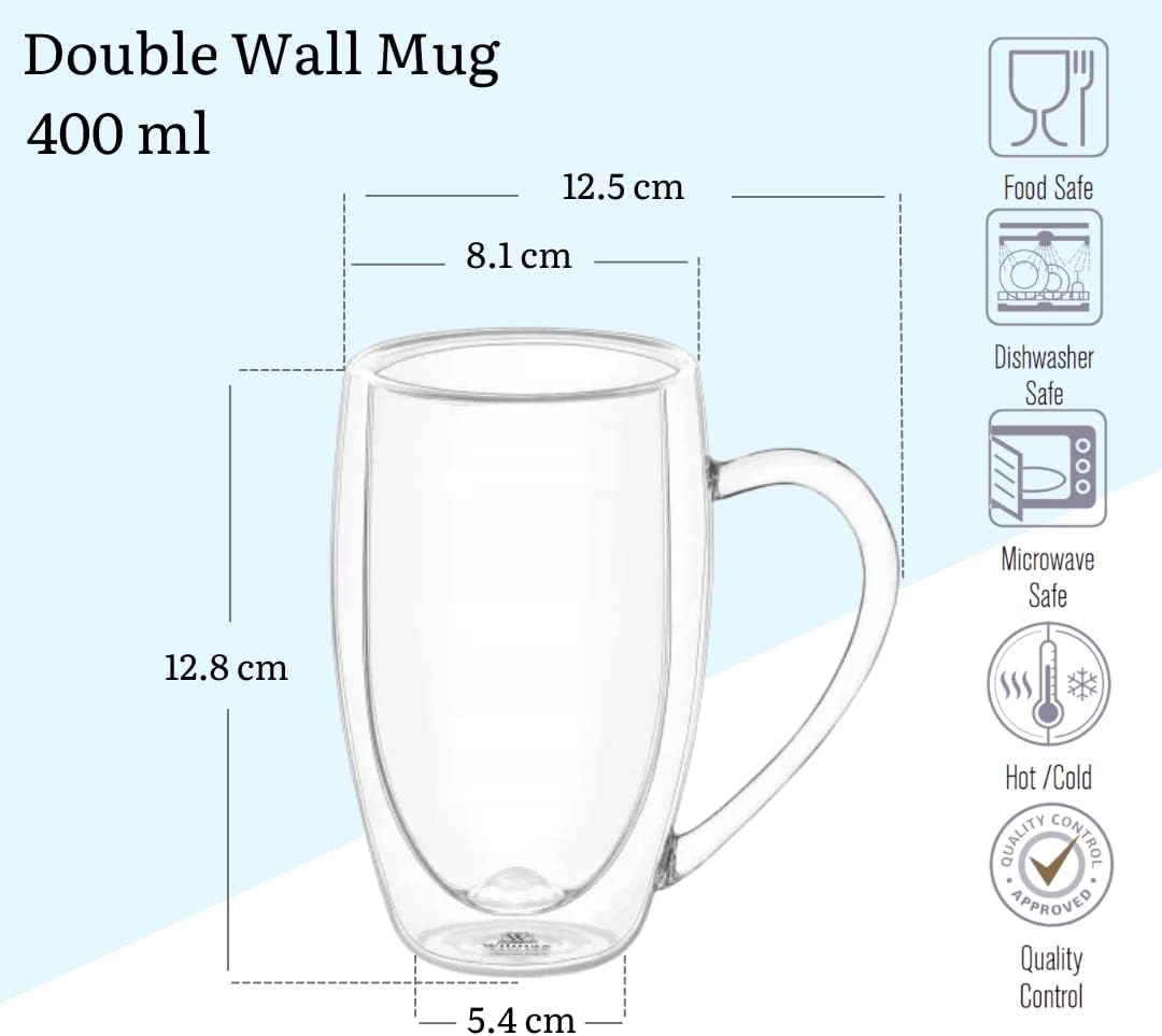 Wilmax Dubbelwandige Glasbekers 4 stuks 2x400ml/2x250ml