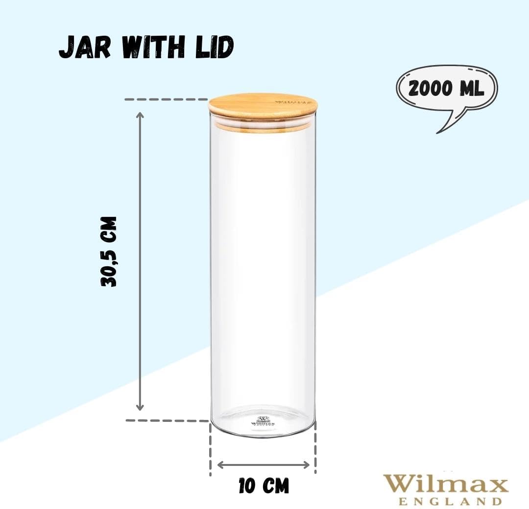 Wilmax England Opbergpot 2000ml, Bamboe deksel, Transparant