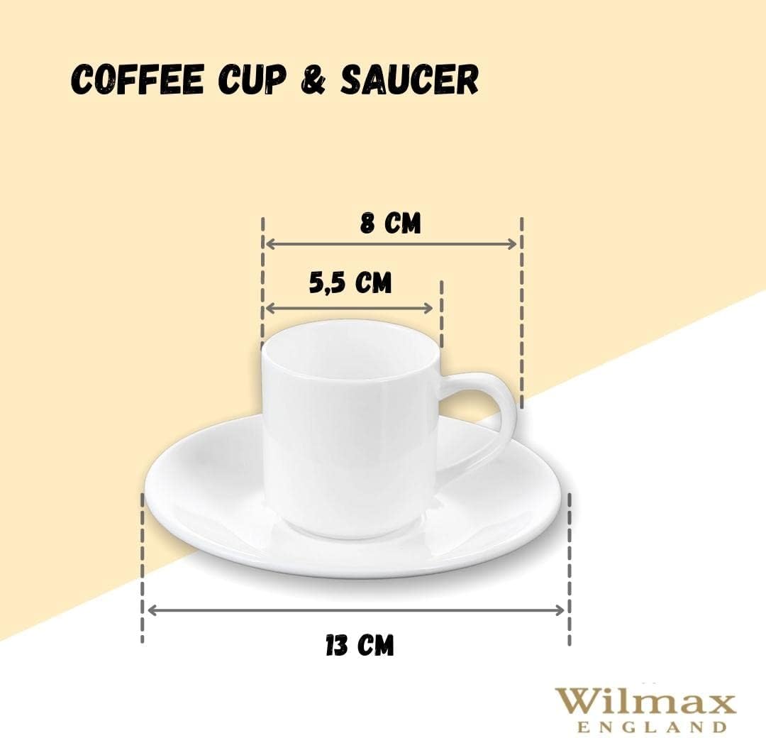 Wilmax Koffie Kopjes Set met Schotels 90 ml, 2-delige Set – WL-993007/2C