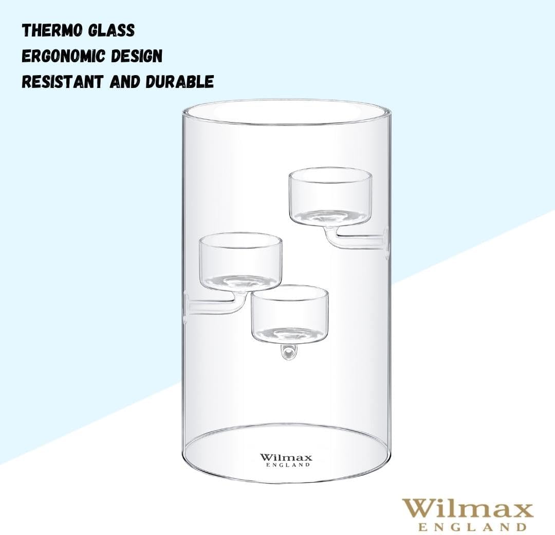 Wilmax Teelichthalter aus Glas für 3 Teelichter, 20 cm – WL-888906/A
