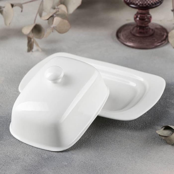 Wilmax Porzellan Butterdose & Edelstahl-Buttermesser – WL-996109/A-999216/1B