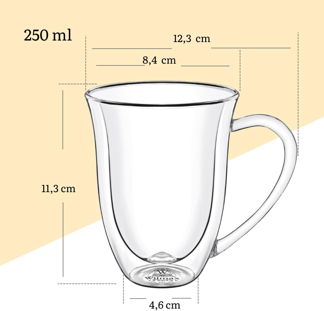 Wilmax Doppelwandige Tasse mit Henkel, 250 ml, 4er Set, WL-888725/A4