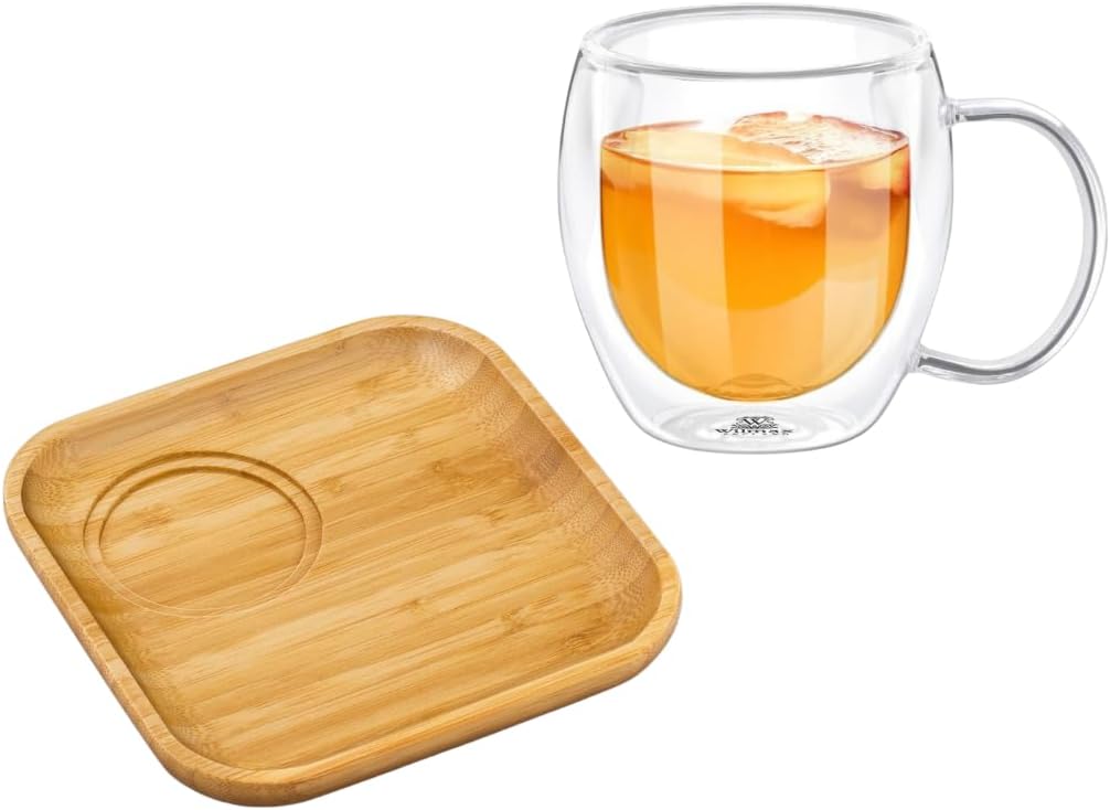 Wilmax Bamboo plate & 2x Tea glass WL-771116/A-WL-888749/A