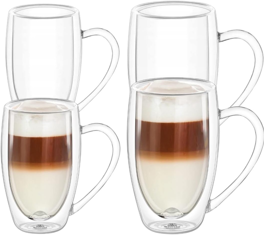 Wilmax England Dubbelwandige Bekers 500 & 400ml Set van 4