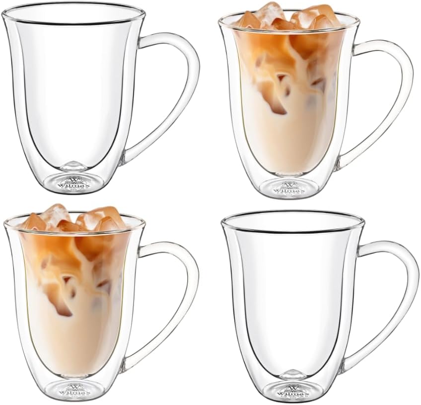 Wilmax England Dubbelwandige Mok 250 ml Borosilicaatglas - Set van 4