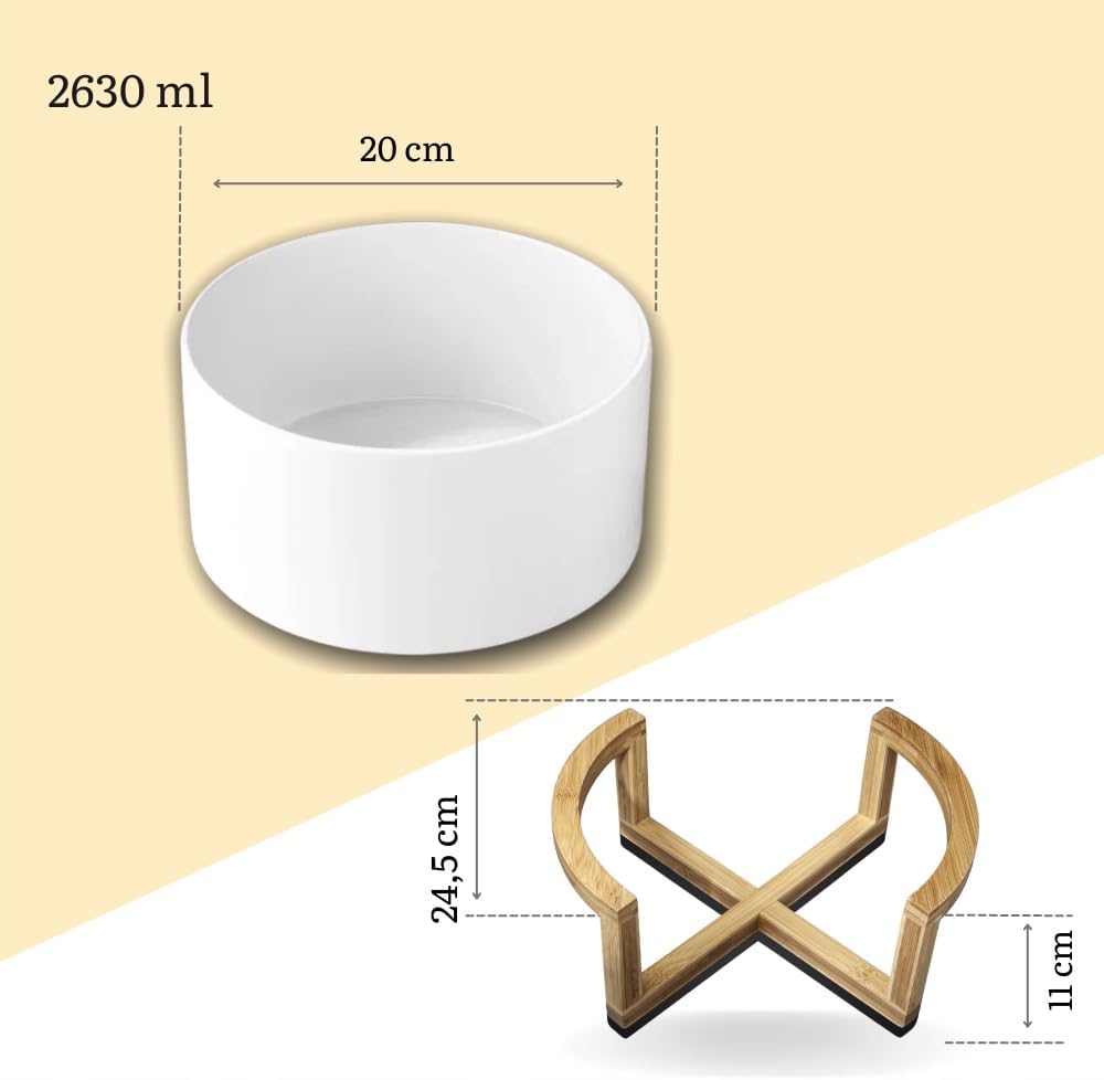 Wilmax Schaal 20 cm Wit Porselein met Bamboestandaard Set