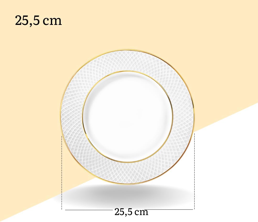 Wilmax Dinner Teller mit Goldlinien, 25,5 cm, 6er Set, WL-880102104/A6