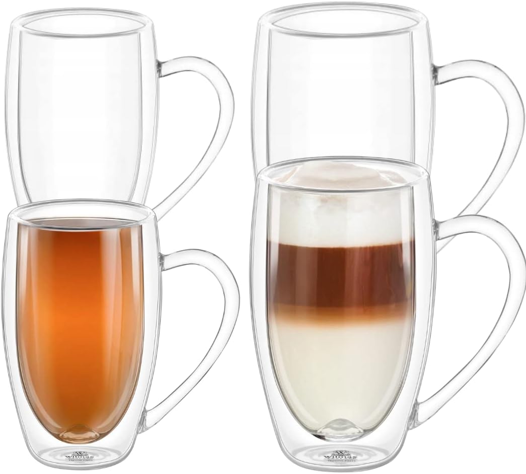 Wilmax Dubbelwandige Glasbekers 4 stuks 2x400ml/2x250ml
