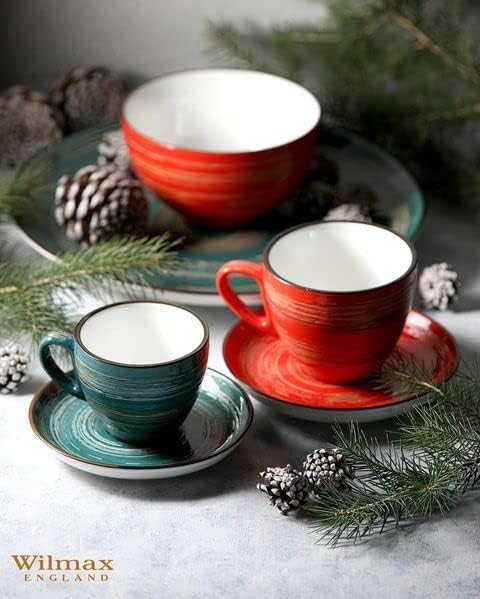 Wilmax Tassen-Set mit Untertassen, 6-teilig, grün – WL-669536/AB6