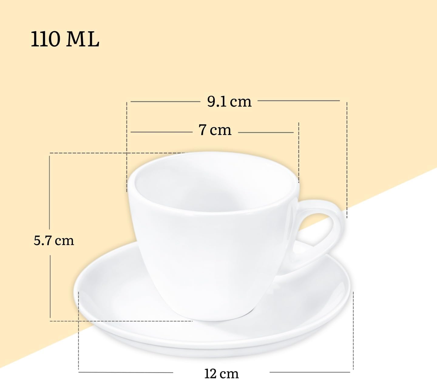 Wilmax England Kopjes 110 ml Wit Porselein met Schoteltjes Set van 6