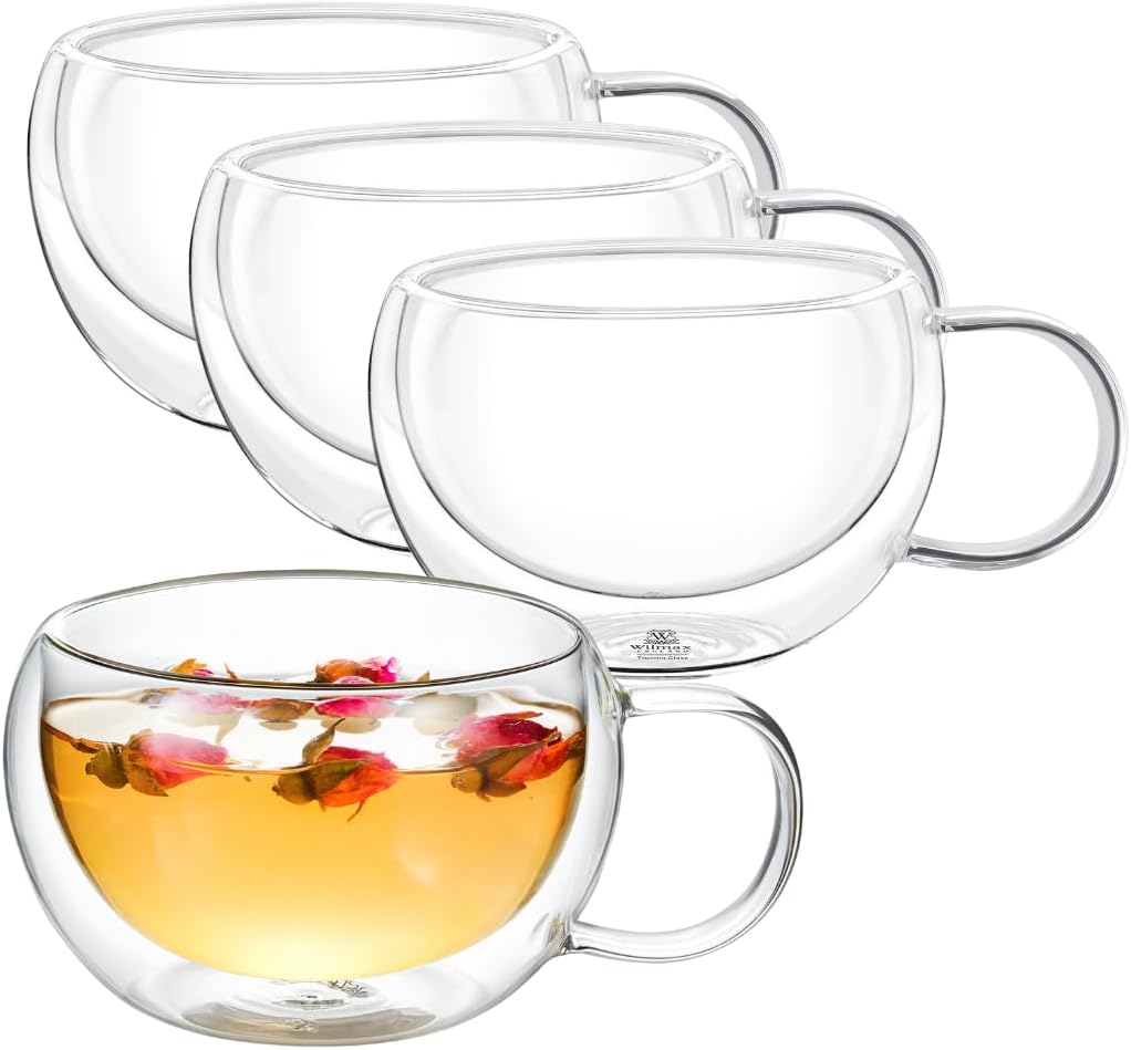 Wilmax Dubbelwandig Thermoglas met oor 400 ml 4-delige set