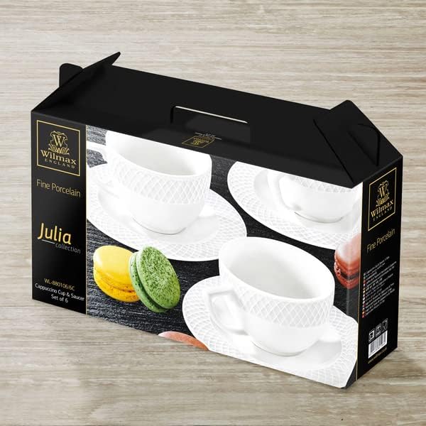 Wilmax England Cup & Saucer White Porcelain 170ml - 6 pieces