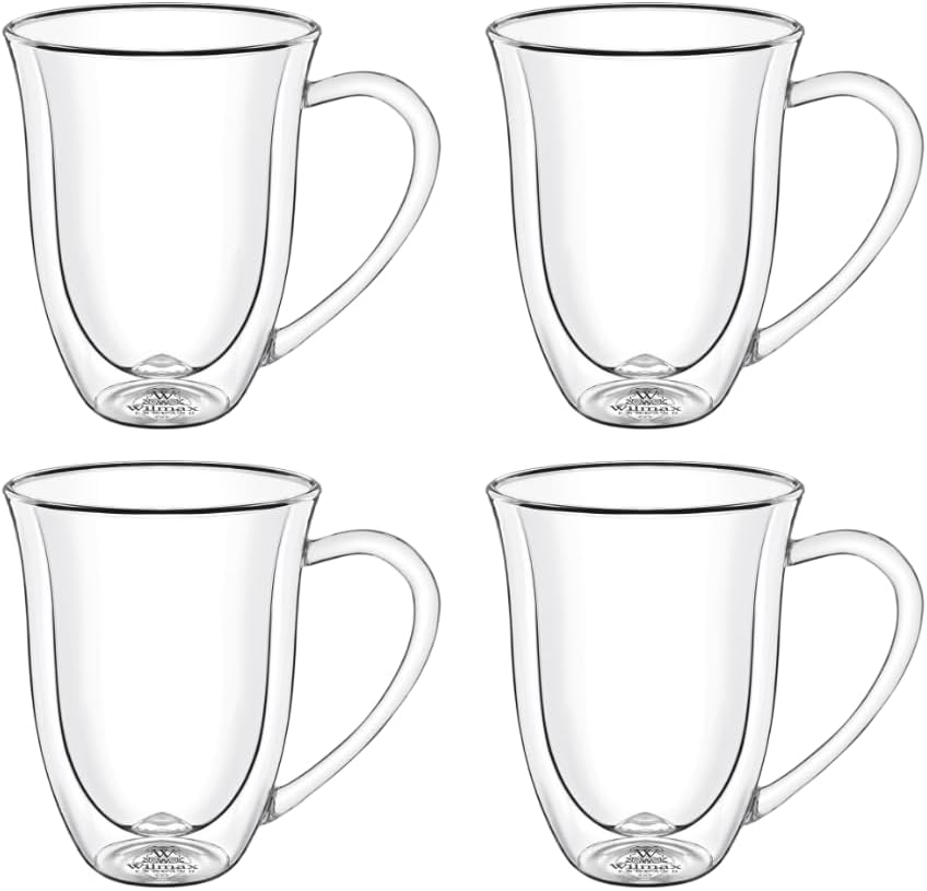 Wilmax Dubbelwandige Beker Borosilicaatglas 300ml Set van 4