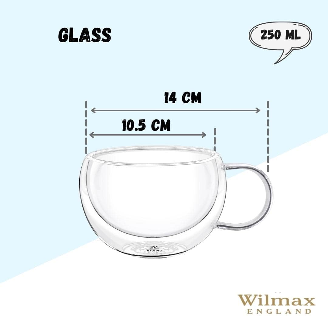 Wilmax England Thermo Glass - Dubbelwandige Koffiemokken - 250 ml - Set van 6 - Hittebestendig A6