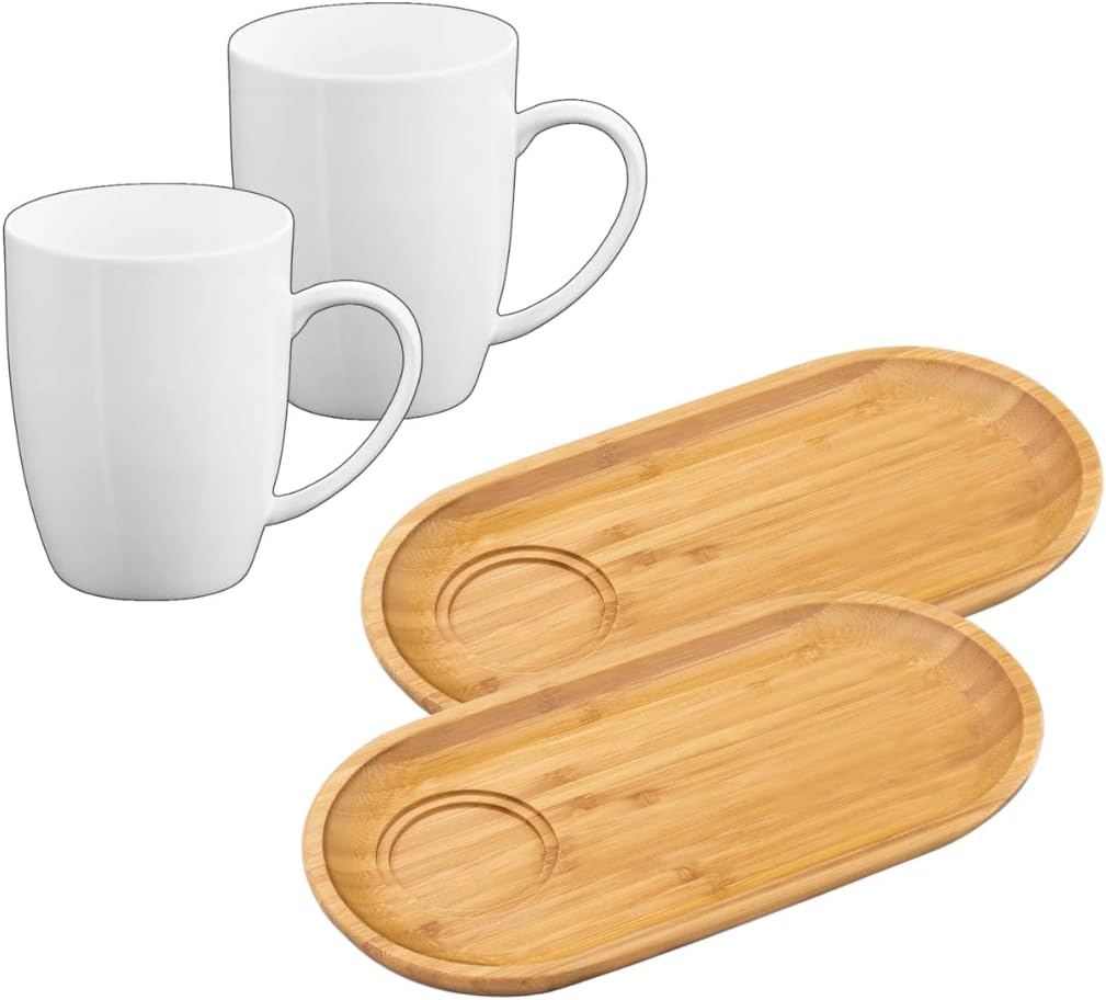 Wilmax Servierset 2x Bambus-Teller & Porzellanbecher WL-771119/2A-WL-993018/2A