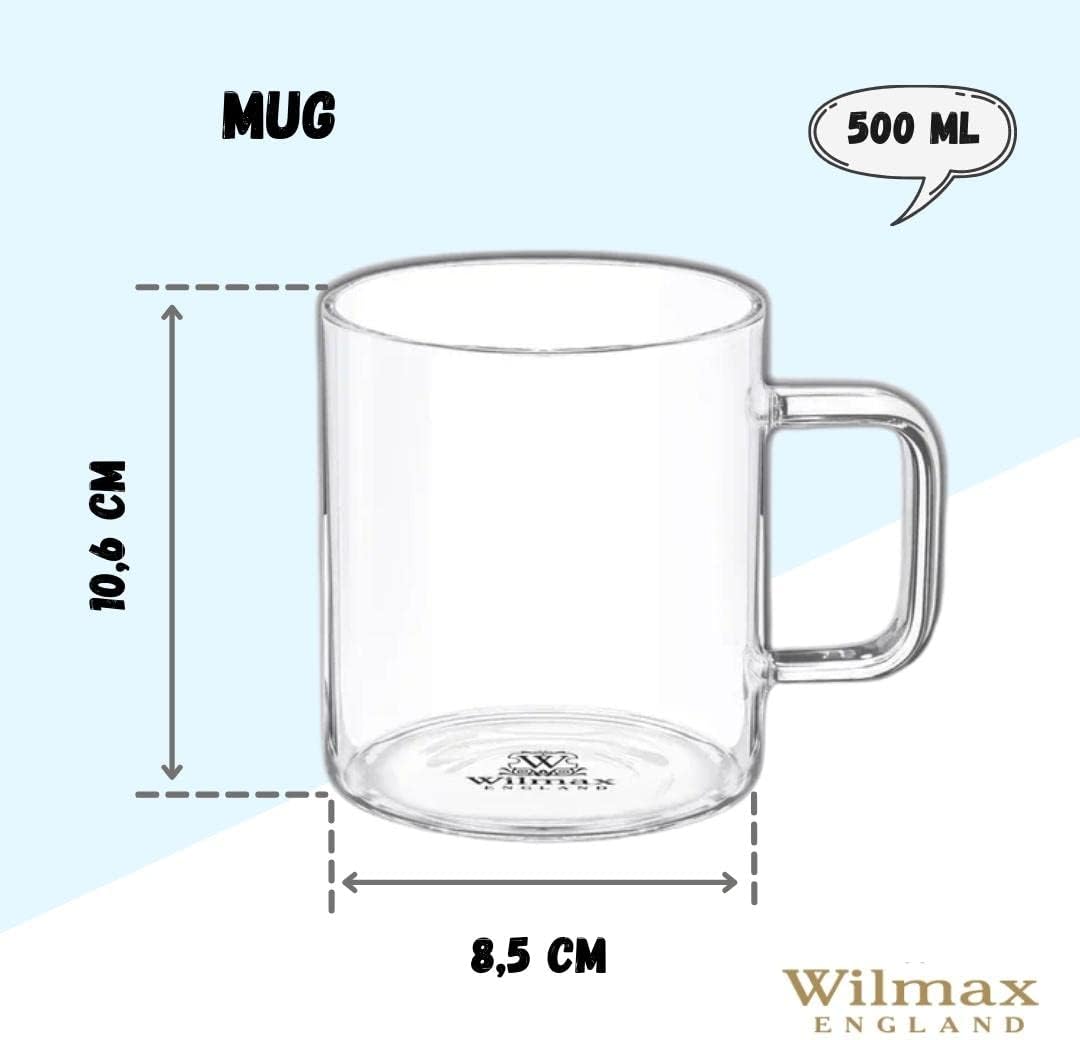 Wilmax Kaffee-Glasbecher 6er-Set, 500 ml Borosilikat WL-888608/A6
