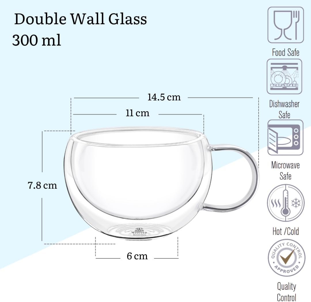 Wilmax Dubbelwandige Glazen Mok 300 ml 4-delige set A4