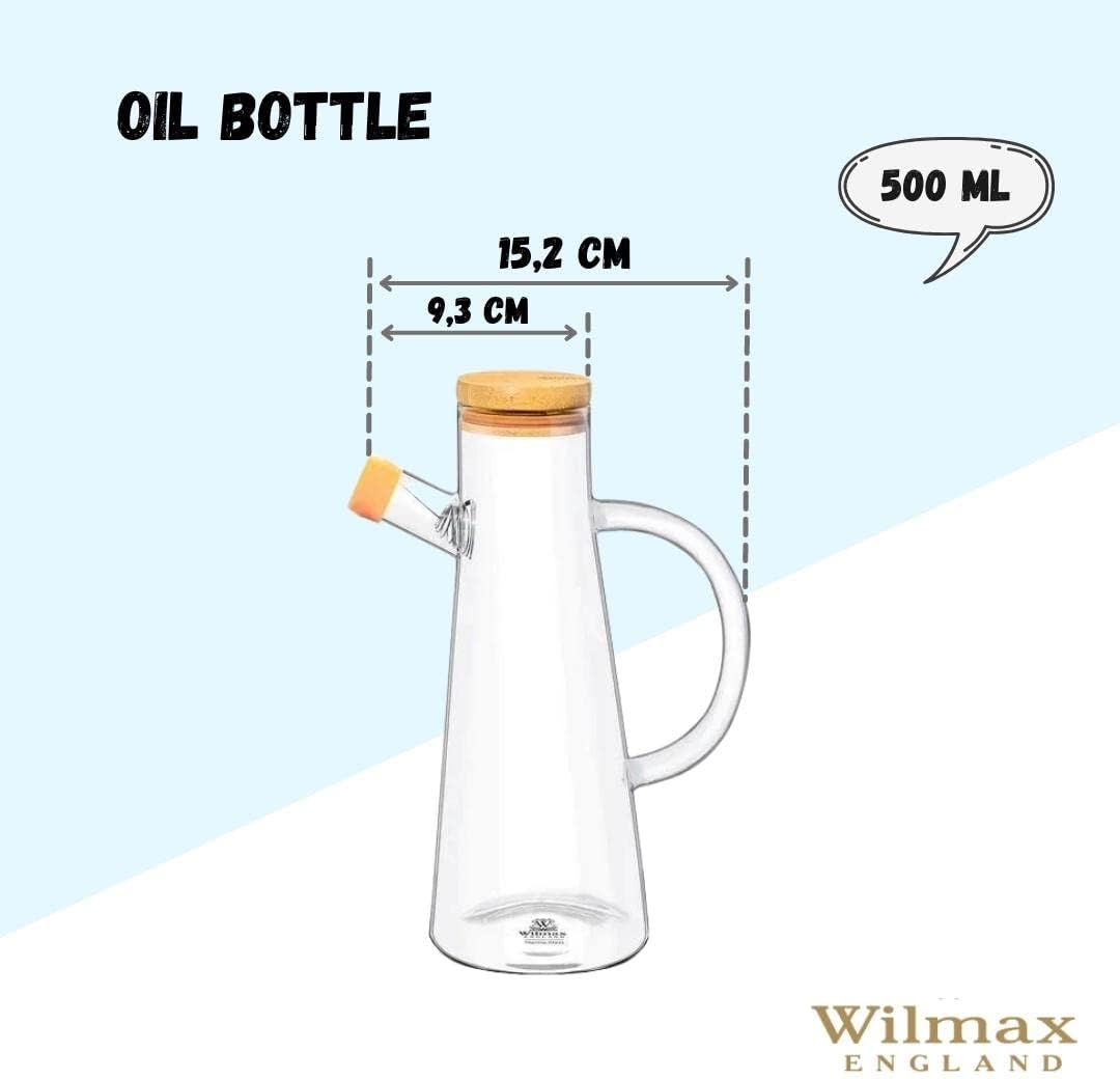 Wilmax England Oil Jug 500 ml Glass with Bamboo Lid