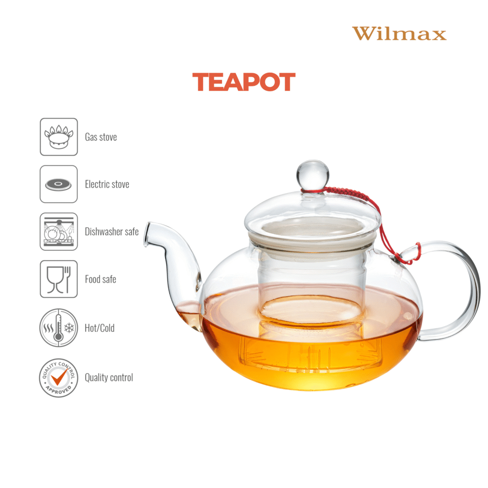 Wilmax England Glazen Theepot 900ml met Deksel Transparant
