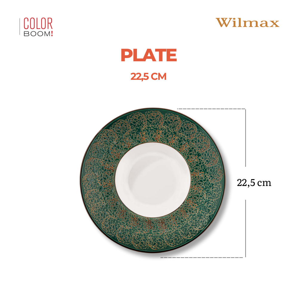 Wilmax Diep Bord 22,5 cm 1100 ml Groen Porselein Set 2