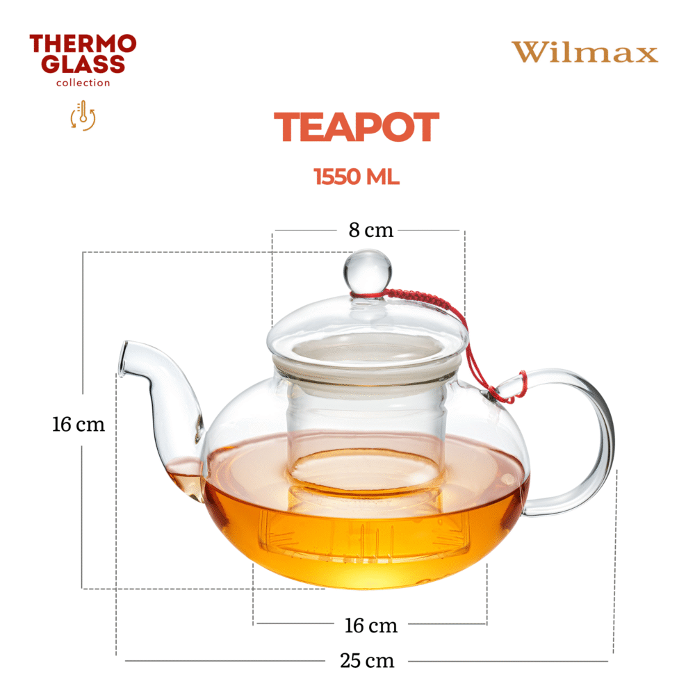 Wilmax England Glazen Theepot 900ml met Deksel Transparant