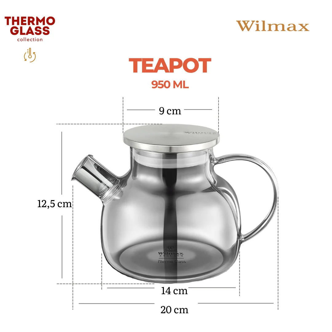 Theepot 950ml Thermoglas Veervilter Grijs | Wilmax England