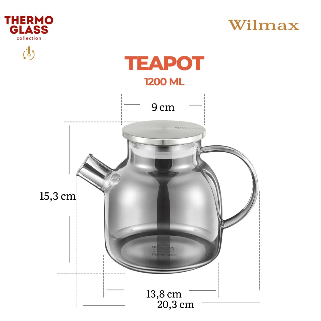 Wilmax Theepot 1200 ml Glas met RVS deksel