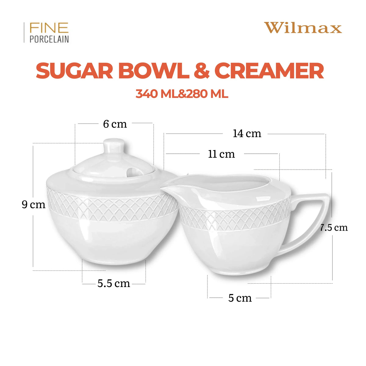Wilmax Suiker & Roomset 2-delig Wit Porselein