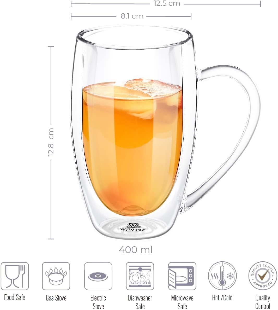 Wilmax Doppelwandiger Thermoglas-Becher, 400 ml, WL-888741/A