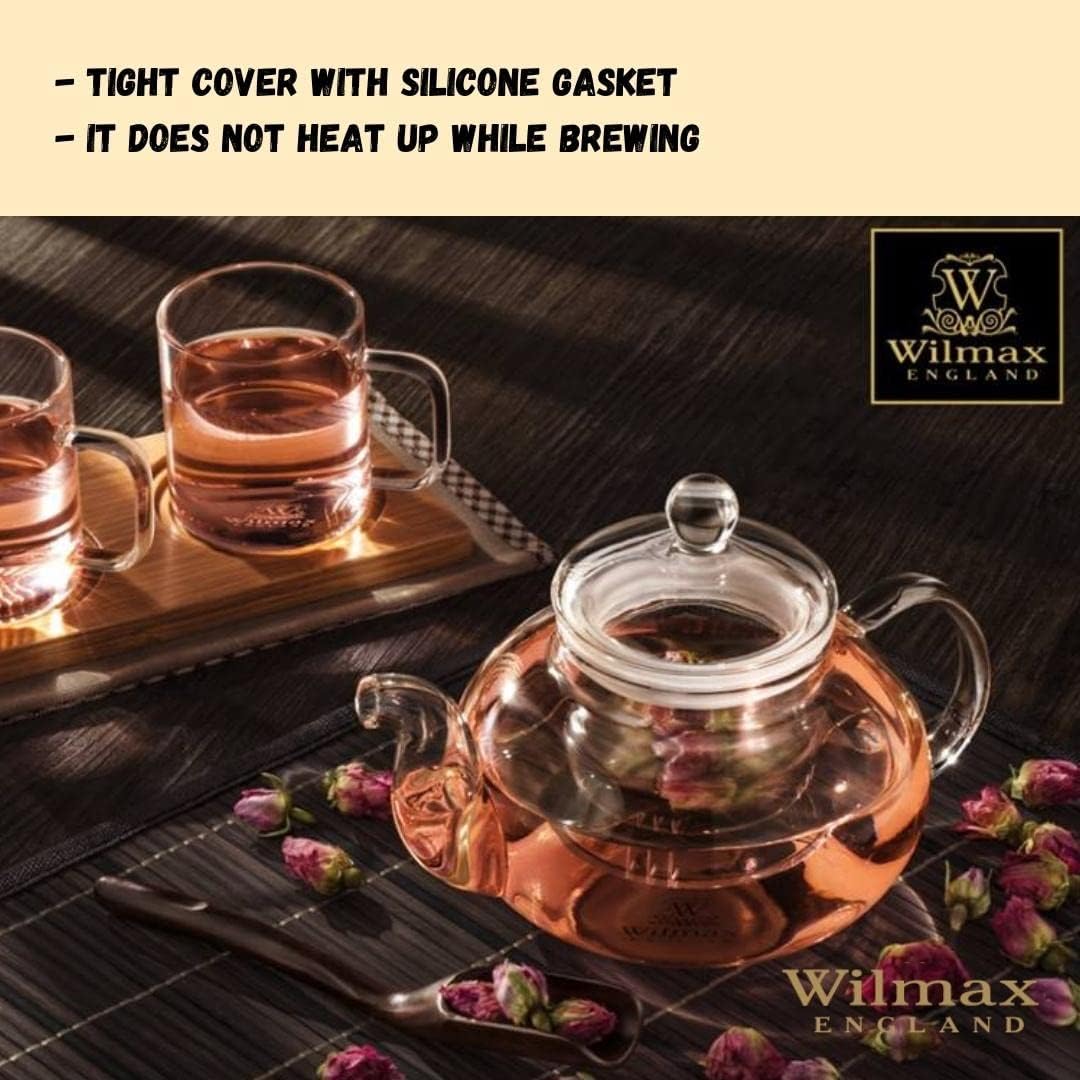 Wilmax England Theepot | Borosilicaatglas RVS filter 1200ml