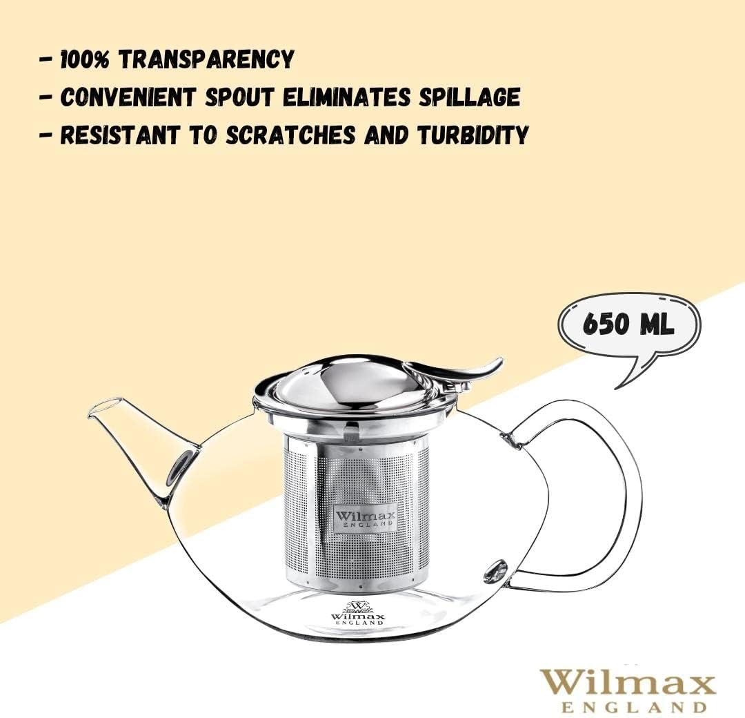 Wilmax Theepot Borosilicaatglas 650ml RVS filter