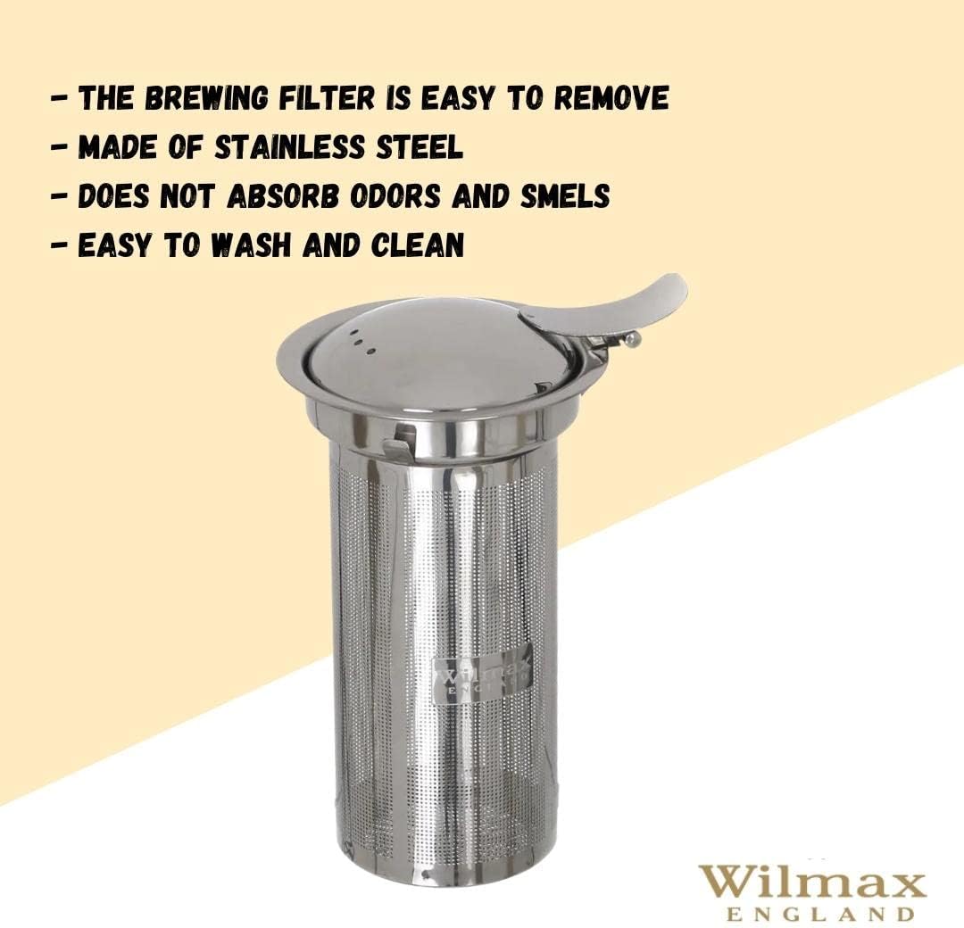 Wilmax Theepot Borosilicaatglas 650ml RVS filter