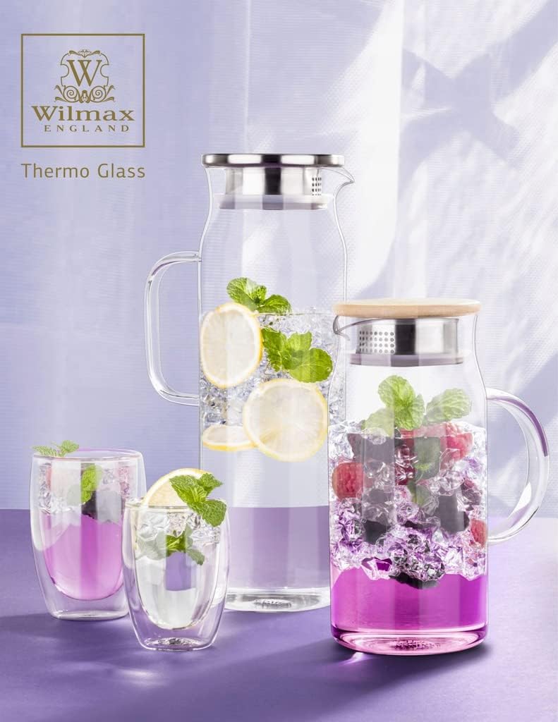 Wilmax Karaf 1000 ml Thermoglas met Bamboe Deksel Transparant