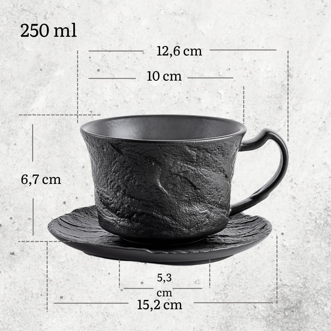 Wilmax Kaffeetassen Set 2er Schwarz 250 ml mit Untertasse Porzellan WL-661152/AB2