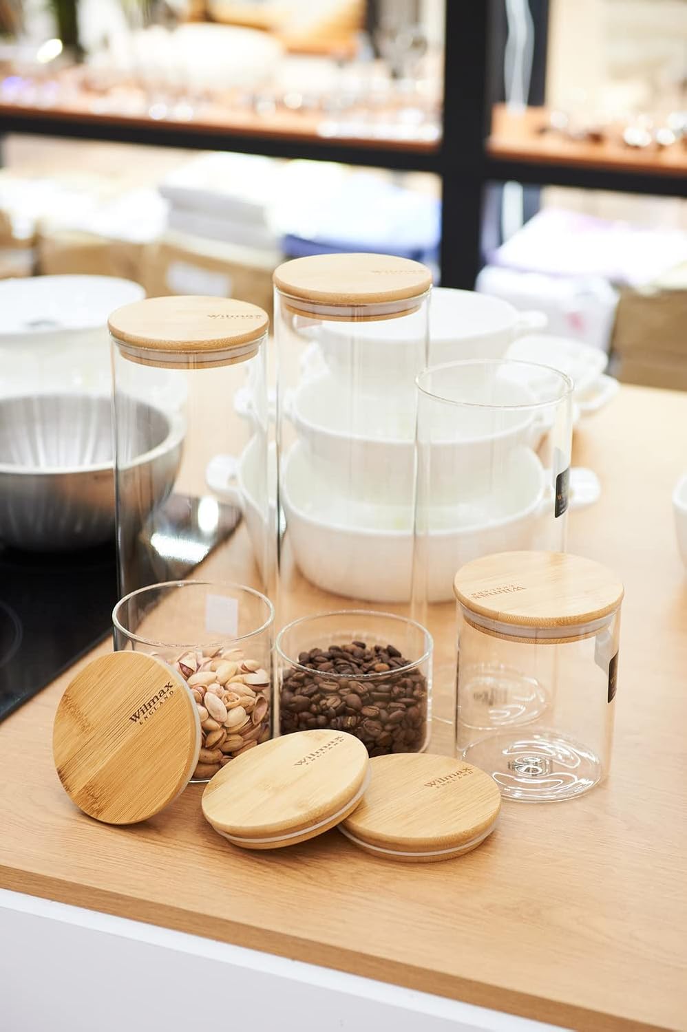 Wilmax Vorratsgläser Set, 3-teilig, aus Borosilikatglas, mit Bambusdeckeln – WL-888502/A3