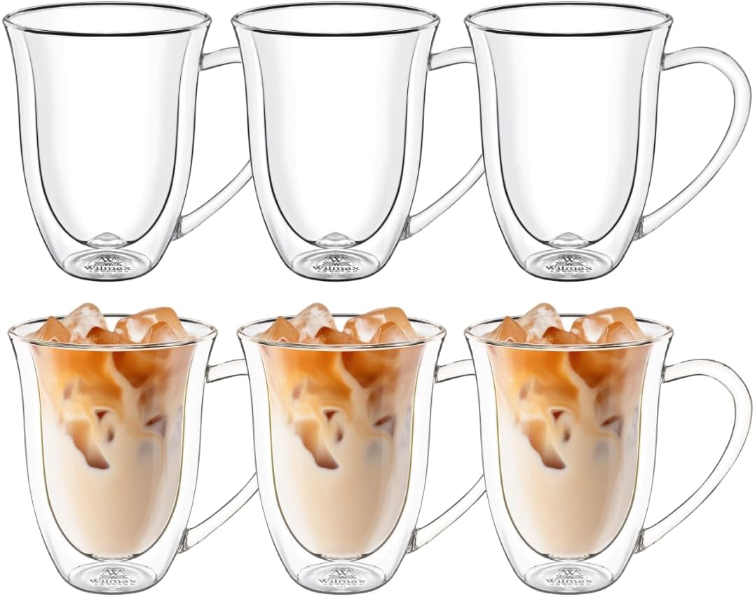 Wilmax England Dubbelwandige Borosilicaatglas Mok 400ml 6-delige set