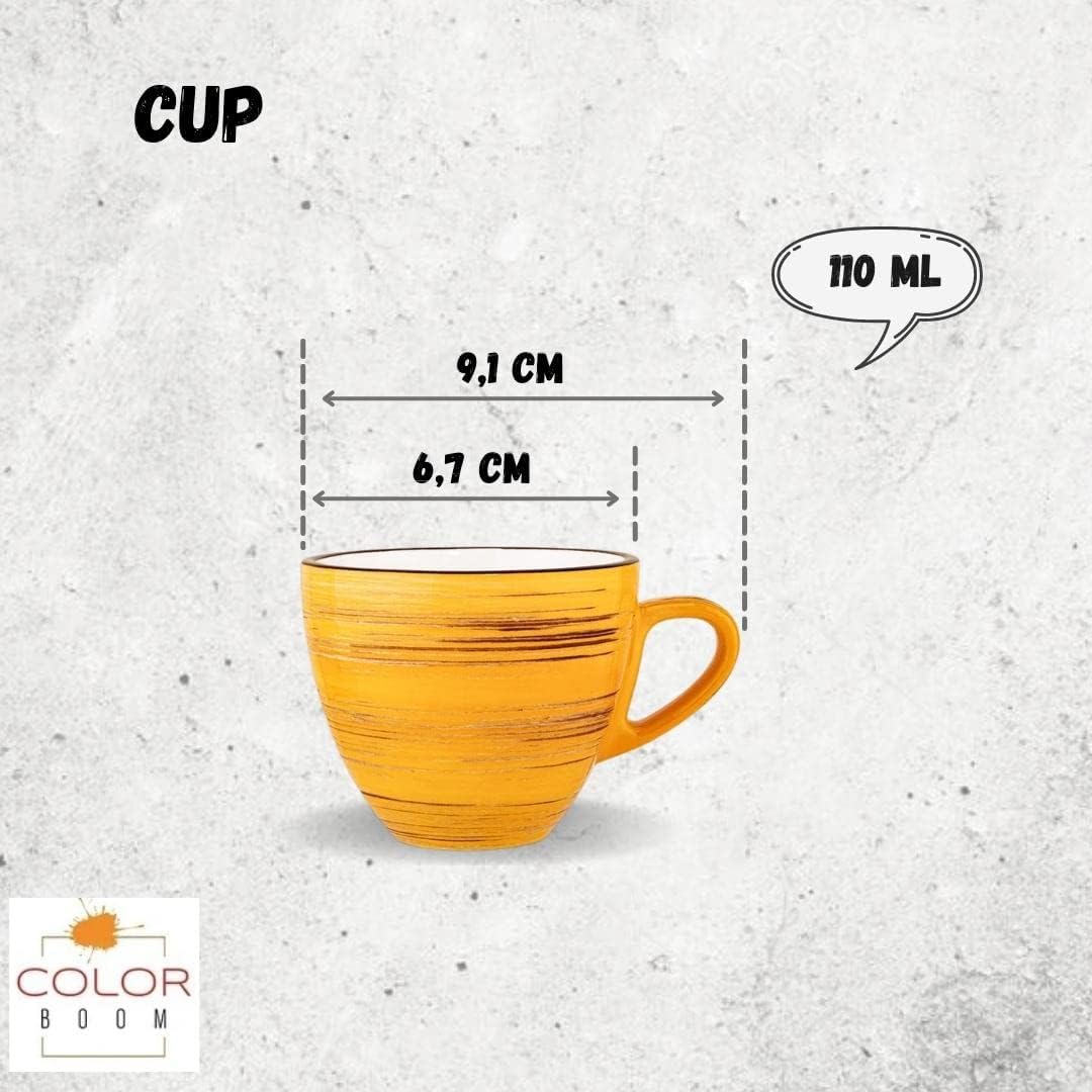 Wilmax Koffie Kopjes & Schotels Set, 6-delige Set, 110 ml Porselein WL-669434/AB6